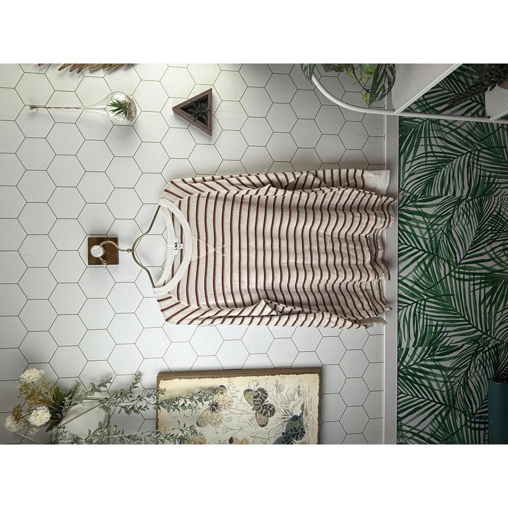 LNA Red and Cream Long Sleeve Striped Lightweight Sweater - Size - Small